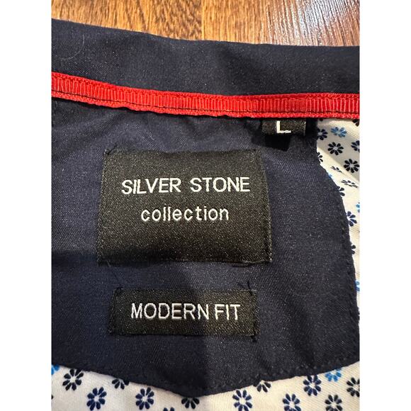 Silver Stone Men’s Modern Fit Casual Button-Down Shirt – White/Blue – Size Large - Picture 5 of 9